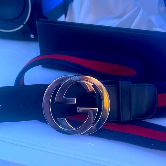 Gucci Web belt with G buckle. Blue & Red Web - Picture 7 of 12